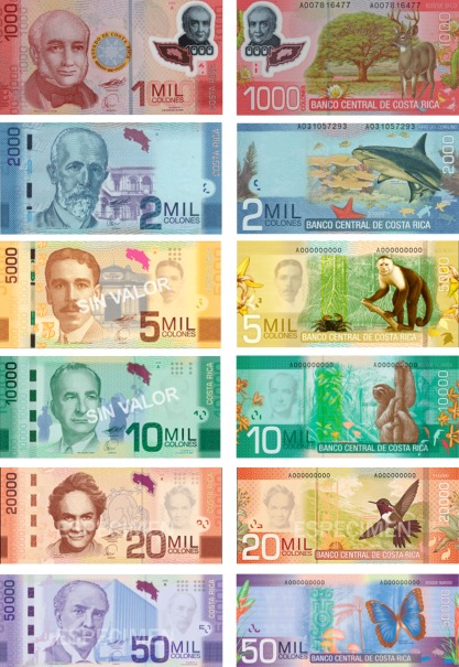 Costa Rica currency notes. 